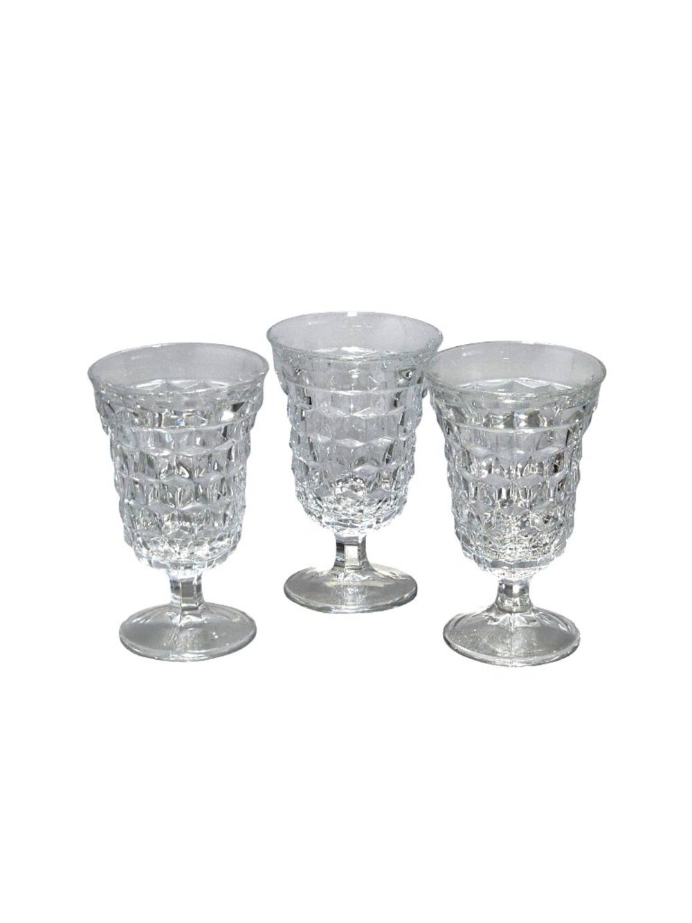 3 Fostoria American Cube Goblets 5-3/8" low stem glasses mid century made in USA
